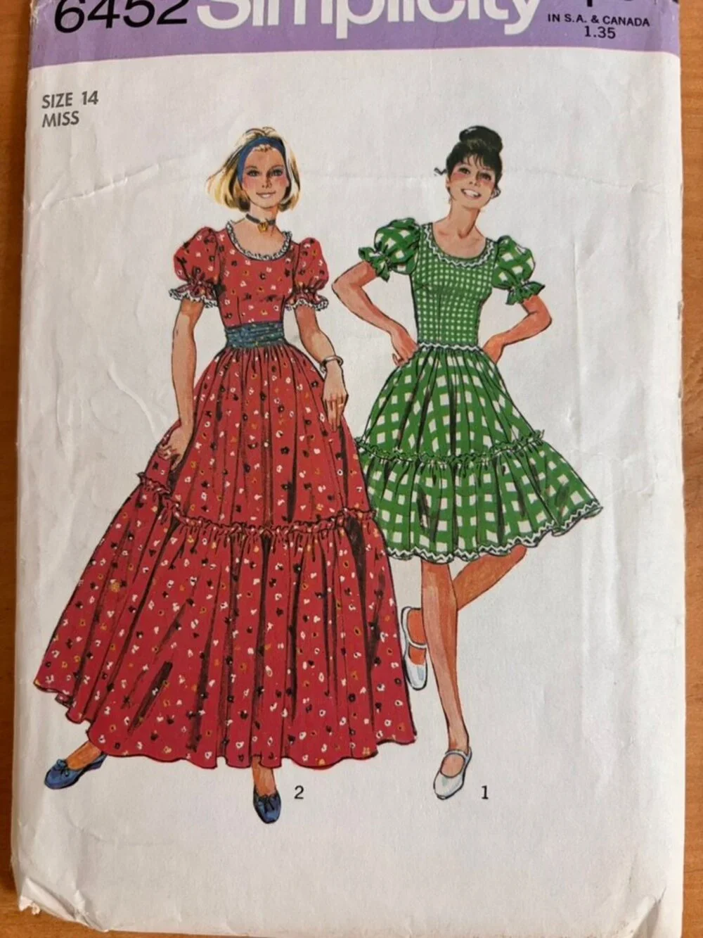 Vintage 1974 Simplicity 6452 sewing pattern prairie-style peasant dress Sz 14